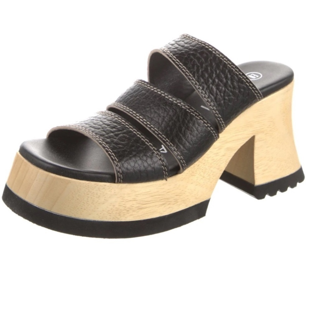 Miista Deanne Black Leather Chunky Wood Platform Sandals – 9.5